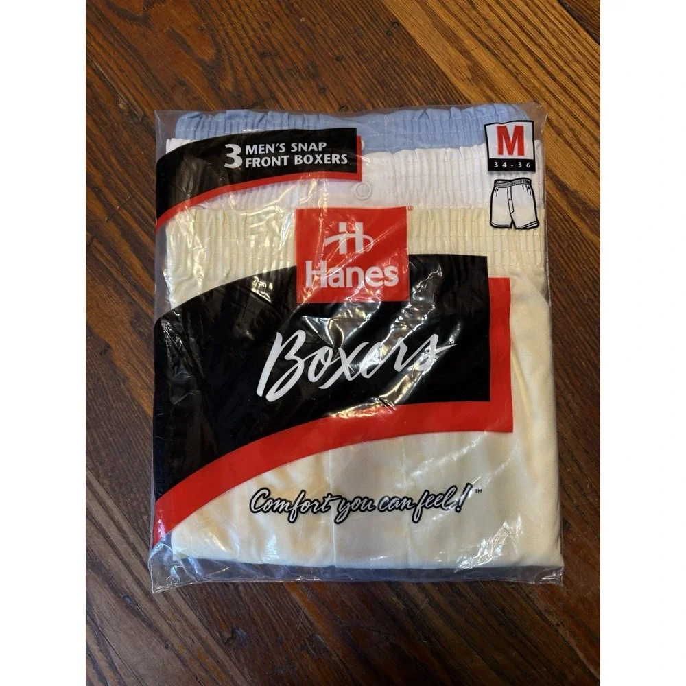Vintage 1996 Hanes Snap Front Boxers 3 Pack Mens Medium 34-36 Deadstock NOS NIP